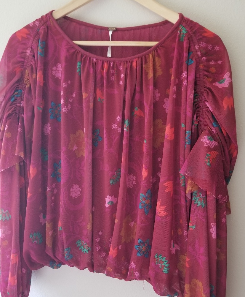 Free People Floral Long Sleeves Blouse Top, Shirt